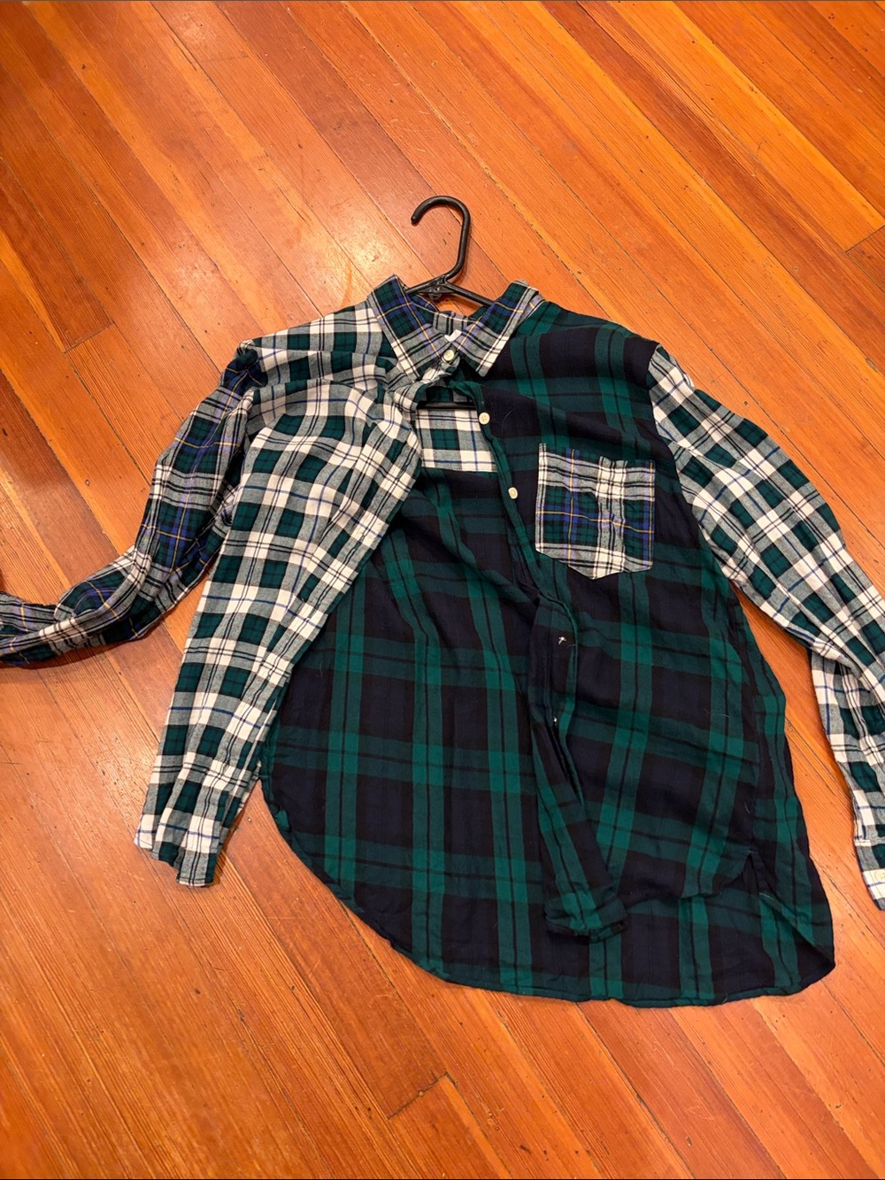 GAP Mixed Plaid Button-Down Shirt in Green & Navy Plaid